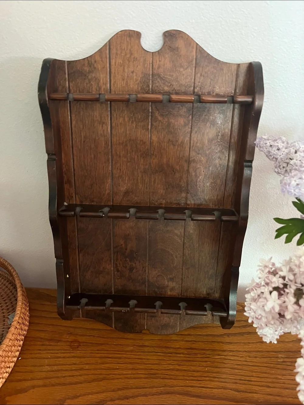 Vintage grannycore Wooden Brown Wall-Mounted spoon Rack
